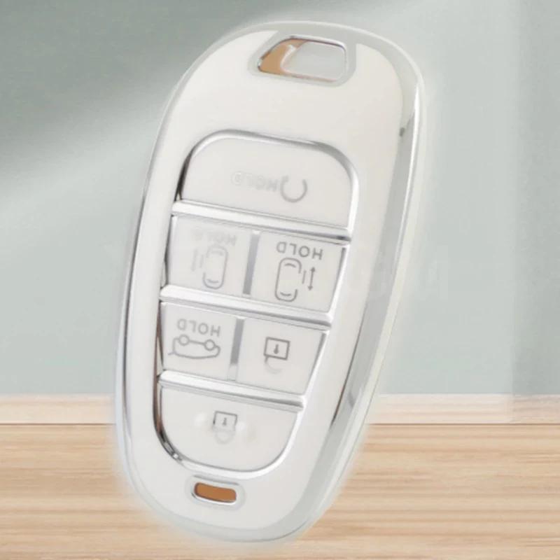 New Silver 6Button Car Key Case Cover for Hyundai Santa Fe Tucson 2022 NEXO NX4 Ioniq 5 Atos Prime Solaris 2021 Auto Accessories