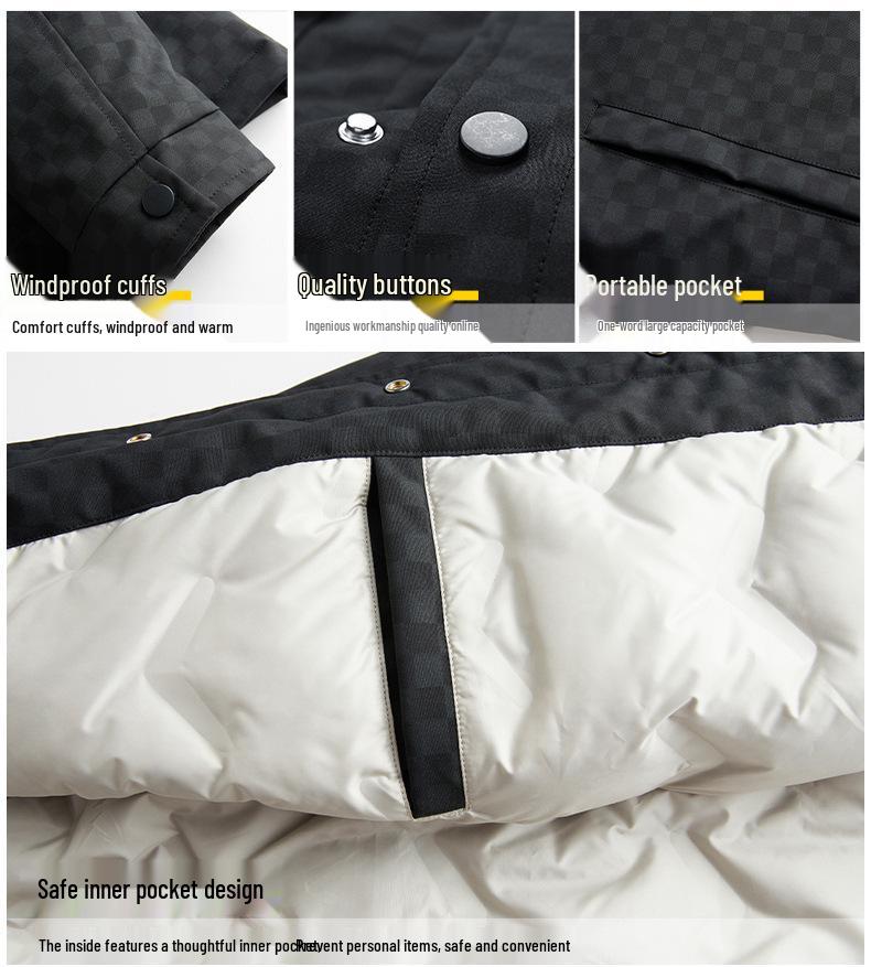 Herren Schwarze Lässige Revers Daunenjacke - Winter Kältebeständig, Warm, Lockere Passform