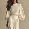 Women Knitted Color Block Striped Top And Wide Leg Pants Suit Elegant Casual Loose Fit Long Sleeve Sweater Set