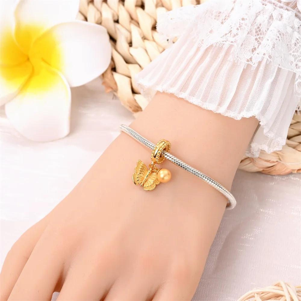 Copper Colors Gold Butterfly Black Flower Charms Beads Fit Original Bracelet Diy Fine Jewelry Gift For Women