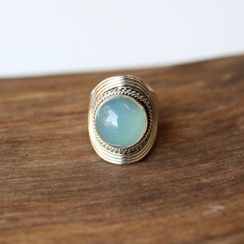 925 Sterling Silver Ring, Aqua Chalcedony Ring, 925 Sterling Silver Ring, Fine Gemstone Ring, Thanksgiving Gift, Handmade Jewelry,