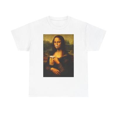 Mona Lisa Funny Beer Graphic T Shirt Jokes Retro Unisex Heavy Cotton Tee