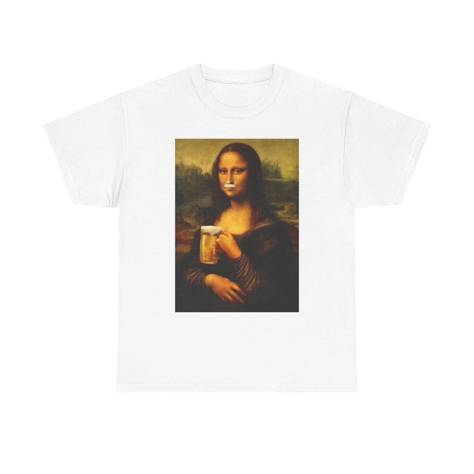 Mona Lisa Funny Beer Graphic T Shirt Jokes Retro Unisex Heavy Cotton Tee M
