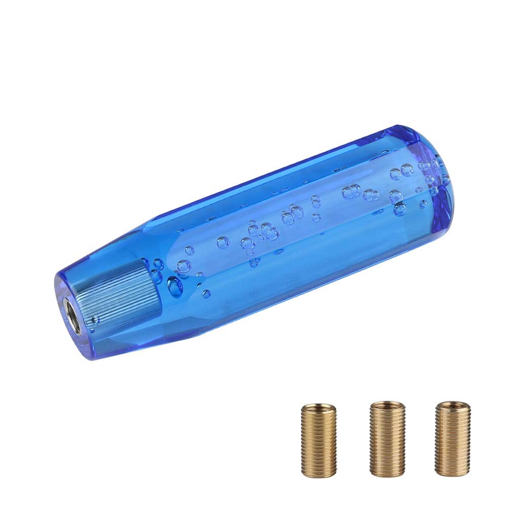 ADPOW Universal Crystal Shift Knob Bubble Octagon 150mm Sparkly Clear Clear Clear Bubble with 3 Adapters Blue