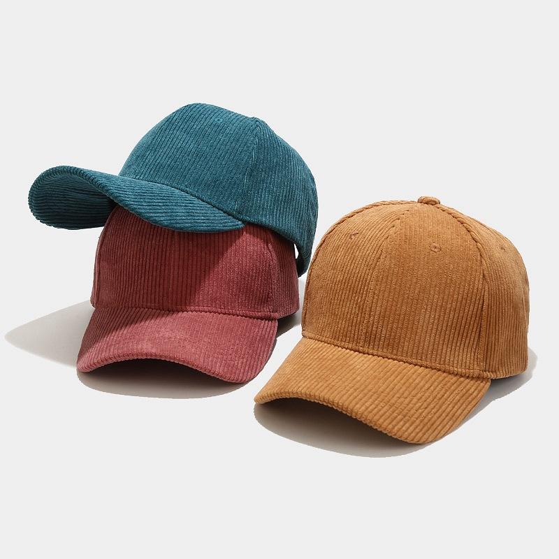 Hat Men's early autumn light board corduroy baseball cap Women's literary and retro solid color cap Couple curved brim hat