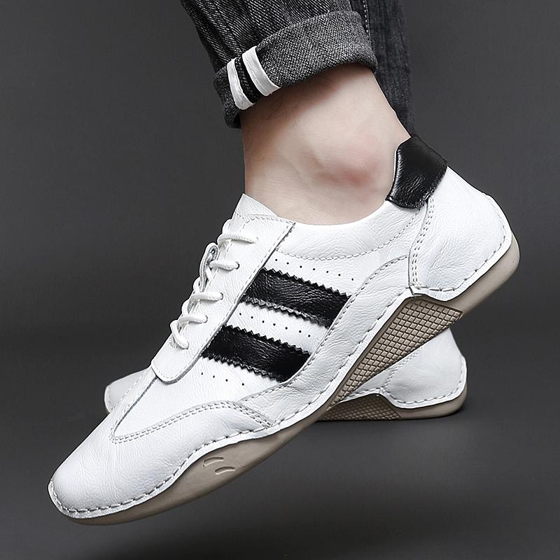 New Genuine Leather Mens Loafers Handmade Designer Striped Casual Dress Driving Peas Shoes 2024 Autumn Footwear for Men Sneakers