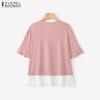 ZANZEA Women Summer Round Neck Casual Short Sleeve Patchwork T-Shirts