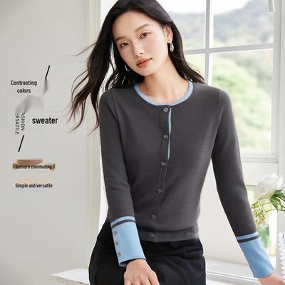 Handu Yishe Women's Color-Block Knitted Cardigan