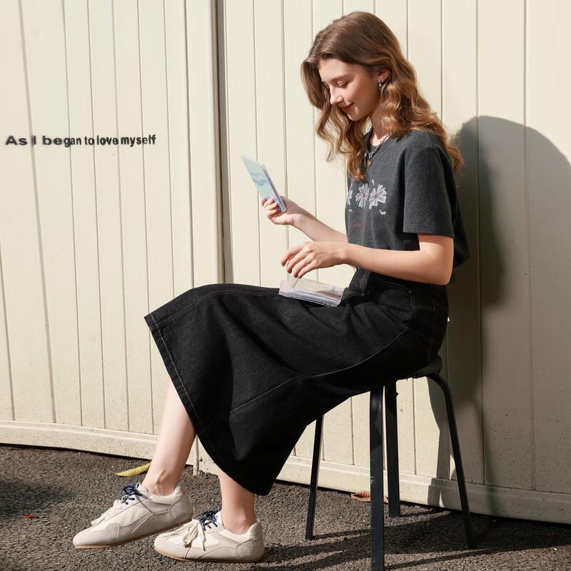 Women's High-Waist Straight Denim Midi Skirt