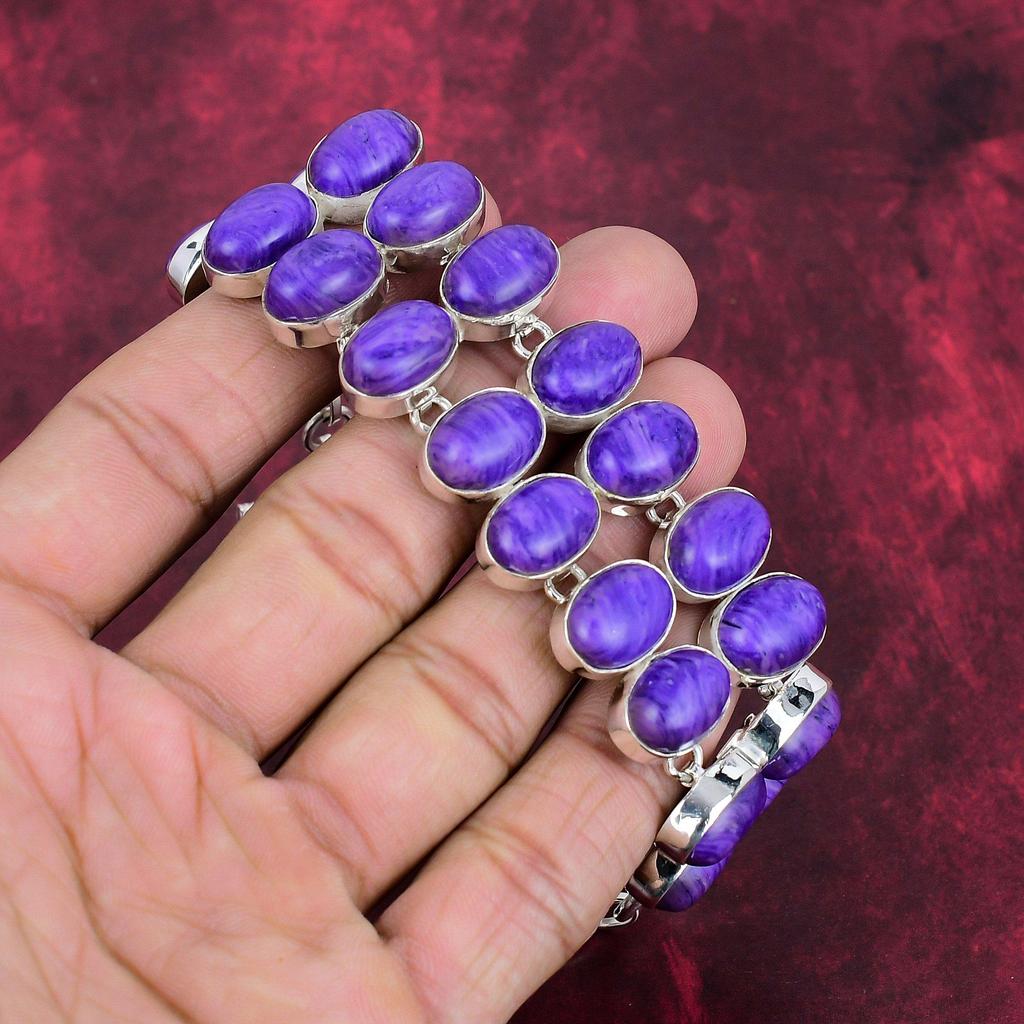 Charoite Bracelet 925 Sterling Silver Bangle, Handmade Decent Bangle Adjustable, Gemstone Cuff Bracelet Engagement Gifts