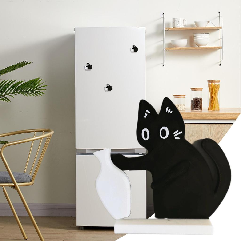 Černá kočka tlačící vázu Dekorace Kolekce kočičích vousů a Pamětní krabička Magnet na lednici Domácí kancelář Dekorace Perfektní dárek pro milovníky koček