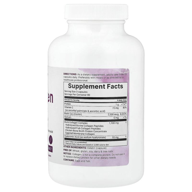 Multi-Collagen Peptides Complex With Biotin, Vitamin C & Hyaluronic Acid, 240 Capsules