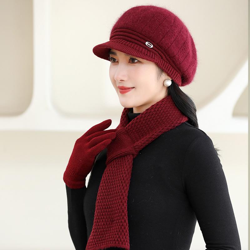 Elderly Hat Women's Autumn and Winter Thickened Warm Wool Hat Cold Knitted Cap