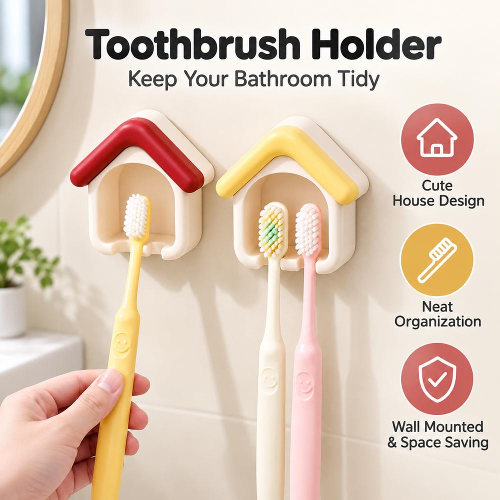 House Shape Wall Toothbrush Rack Cartoon Toothbrush Organizer Toothbrush Holder Bathroom Storage