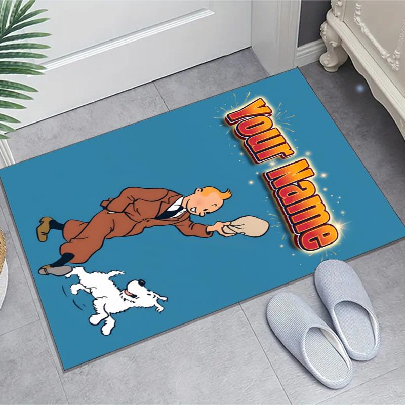 The Adventures of Tintins Design Area Rug Personalized Name- Non-Slip, Soft & Cozy Floor Mat for Living Room, Office - Indoor/Outdoor Carpet