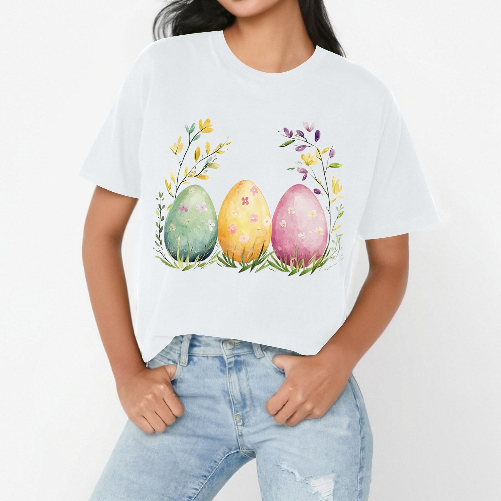

Женская повседневная свободная футболка с пасхальным принтом, круглый вырез, пуловер, короткий рукав, топ XL белый