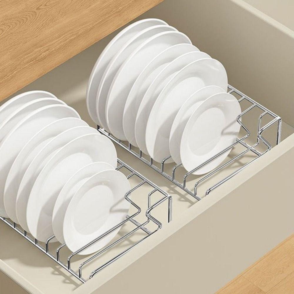 Stainless Steel Plate Draining Rack Space Saving Dish Storage Rack Kitchen