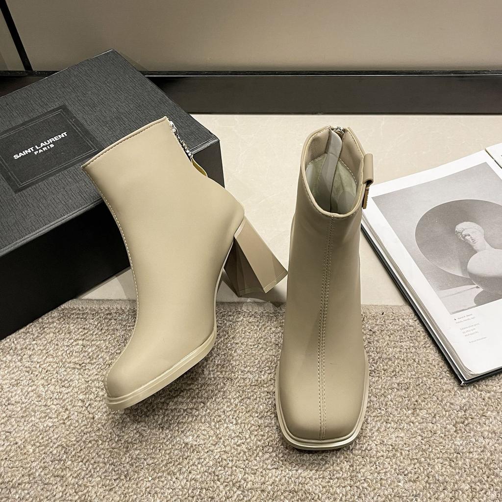 Square head thin fashion versatile high heel thin boots 2025 autumn and winter new Martin boots thick heel temperament short boots women