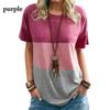 Spring Summer Women's Color Blocked T-shirt Pocket Round Neck Short Sleeve Loose Top