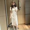 French elegant style fashion polka dot short-sleeved dress new temperament V-neck waist and thin medium and long dress