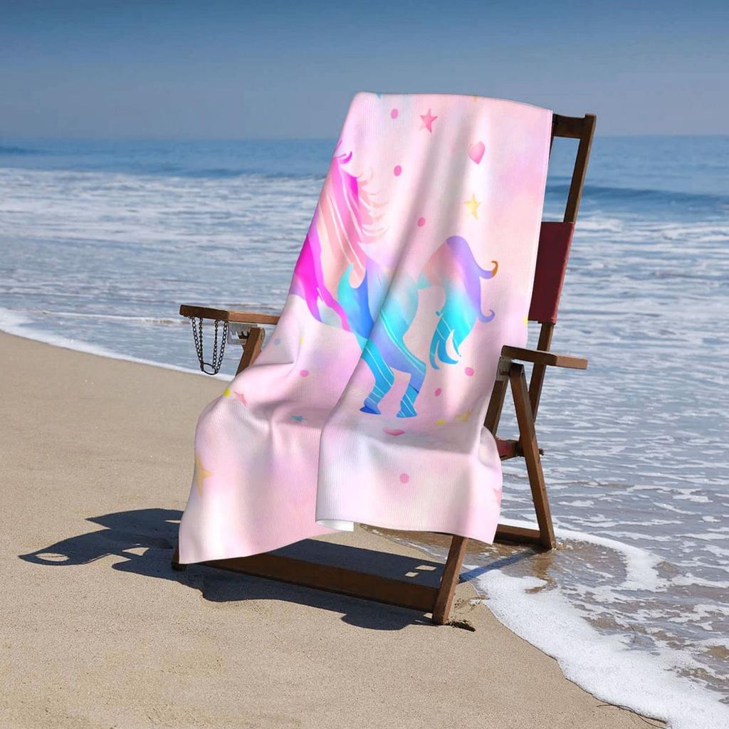 Magical Pink Unicorn Beach Towel Flat Print Soft Quick Dry Bath Towel for Kids Girls Gift Summer Outdoor Pool Travel Blanket