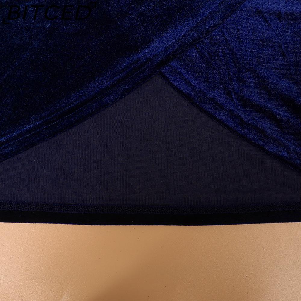 BITCED Plus Size Long Sleeve Velvet Bodycon Dress Sexy Pleated Wrap-Style Deep V-Neck Party Cocktail Gown