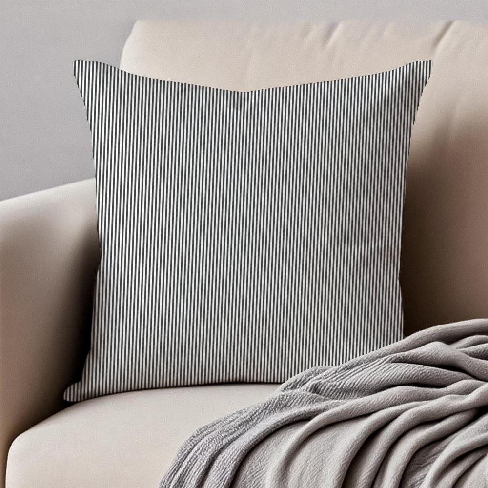 bBlack White Stripe Minimalist Cushion Cover Pillowcase Antidustmite Invisible Zipper Short Plush Sofa Cushion