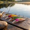 Realistic Hard Plastic Fishing with Beads and Reinforced Treble Hooks for and