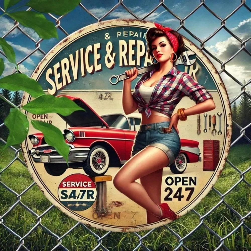 Vintage Retro Tin Metal Sign Wall Art Car Girl Poster Garage Man Cave Bar Plaque