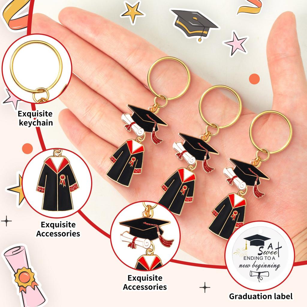 20 Pack Graduation Theme Key Rings Academic Celebration Keychains with Gift Labels Mesh Bags Gown Students Souvenirs
