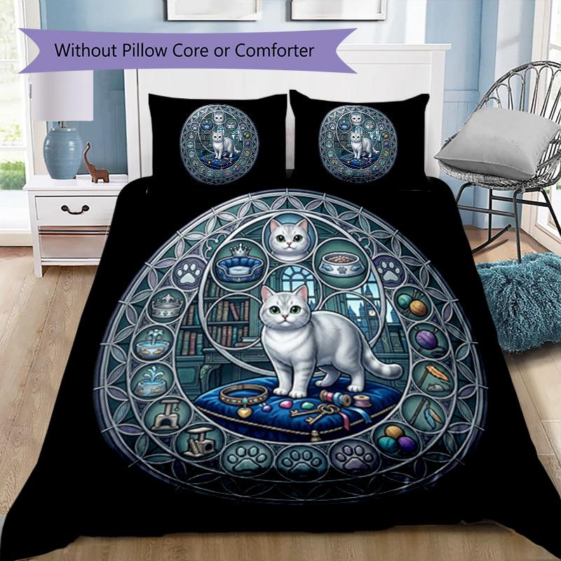 Royal Cats Realm Pattern Bedding,Quilt Set Quilt Cover Pillowcase Home Birthday Gift (1*duvet cover+2*pillowcase,without core)