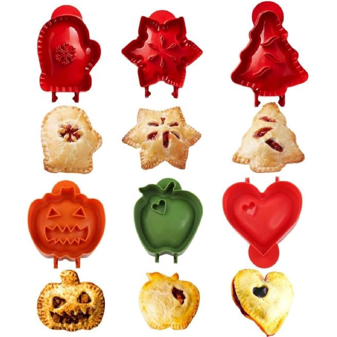 Christmas 6Pcs Mini Pie Molds, Hand Pie Molds, Cute Baking Supplies, Festive Pie Press & Pastry Molds for Holiday Parties & Baking (6)