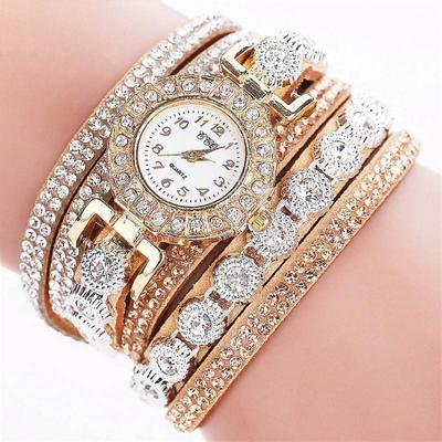 Strass Blingbling Leder Wrap Quarzuhr Frauen Armbanduhr