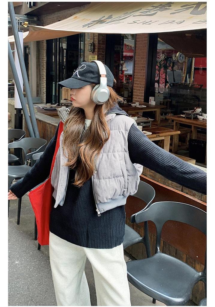 Women's Korean Style Corduroy Cotton Vest - Winter 2026 Loose Sleeveless Jacket