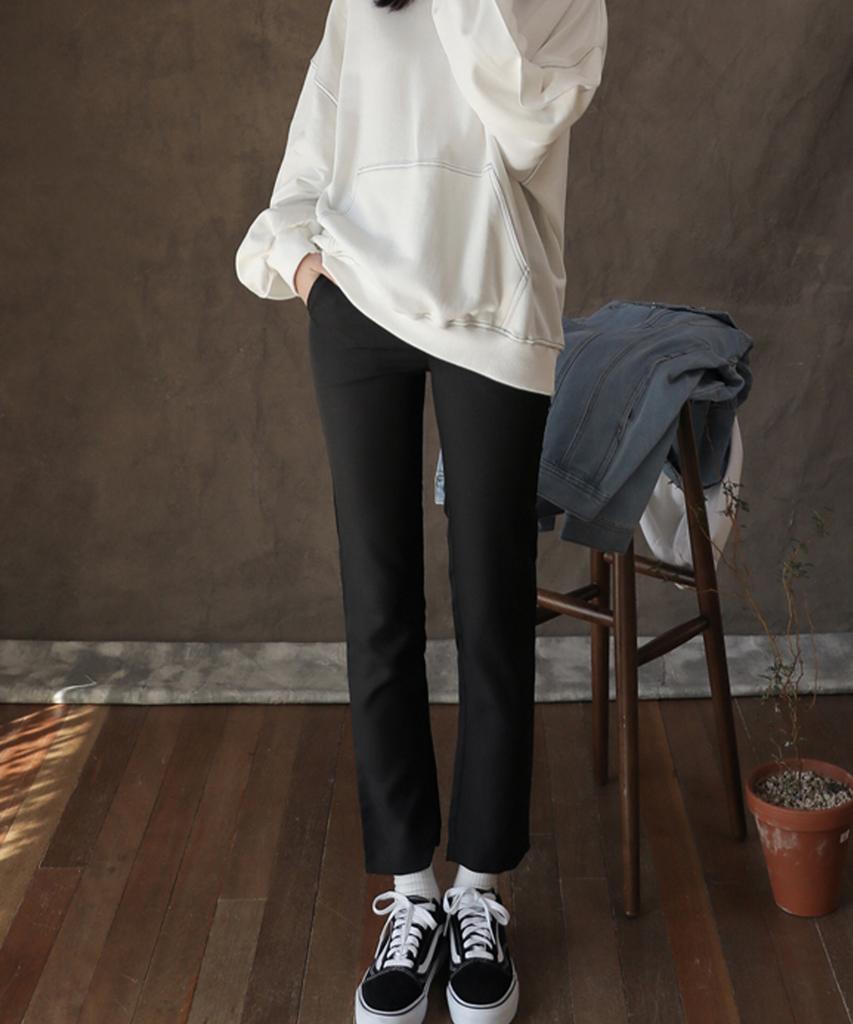 Ppaeppae Simple Back Elastic Straight Slacks