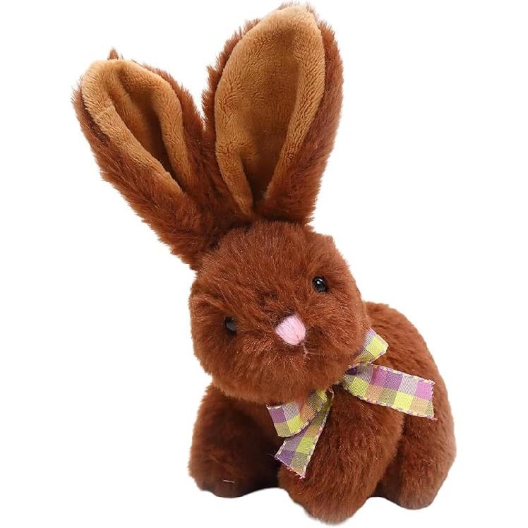 Fluffy Easter Bunny Stuffed Animal with Bow – Plush Bunny Toy Cute Huggable Rabbit for Kids & Adults on Easter – 6-inch (White)