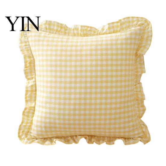 Federa Cuscino Decorativa Divano Shabby Chic con Volant, Fodera Cotone a Quadri con Bordo Arricciato, Federe Arricciate Vintage 18x18 Pollici 20x12 Copertura Decorativa