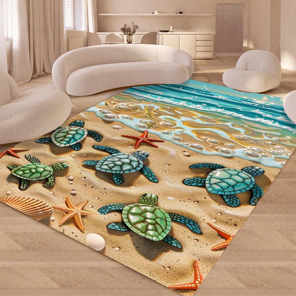 Tapete Carpete Tartaruga Marinha Arte Praia Oceano Estrela do Mar Concha Área de Atividade Infantil Decoração de Casa Sala de Estar Quarto Tapete de Chão