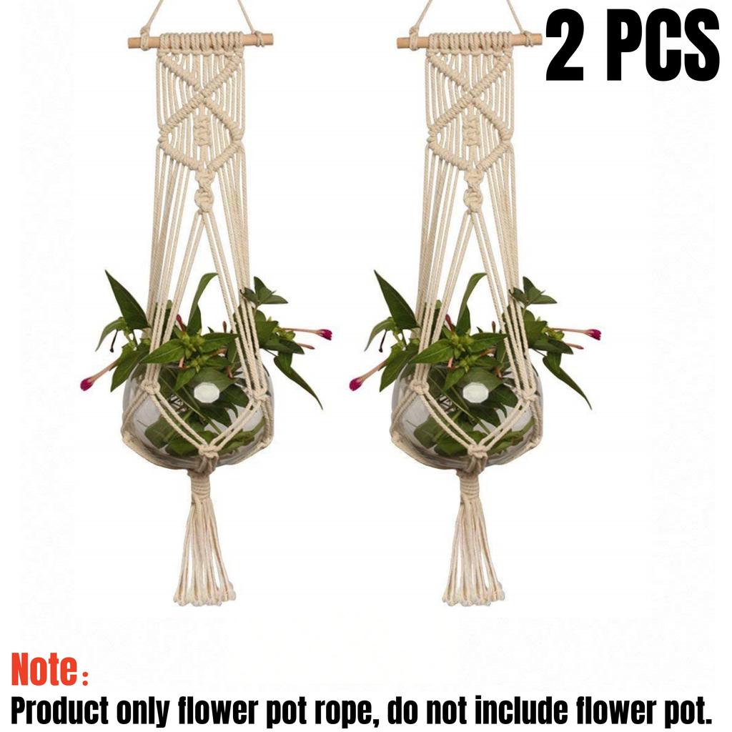 1/2Pcs Handmade Macrame Plant Hanging Rope Flower Pot Planter Hanger Wall Decor Courtyard Garden Plant Hanging Basket Rope