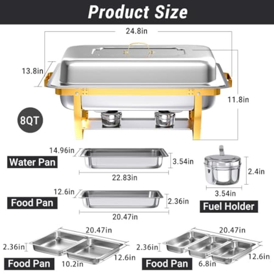 Chafing Dishes for Buffet 8 Qt High Grade Chafing Dish Buffet Set Rolled-Edge Design Food Warmers for Parties Buffet Wedding Bi
