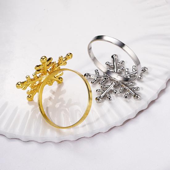 1/2/6Pcs Golden Metal Napkin Ring Faux Pearl Decor Snowflake Design Winter-themed Napkin Holders Weddings Parties Table Decor