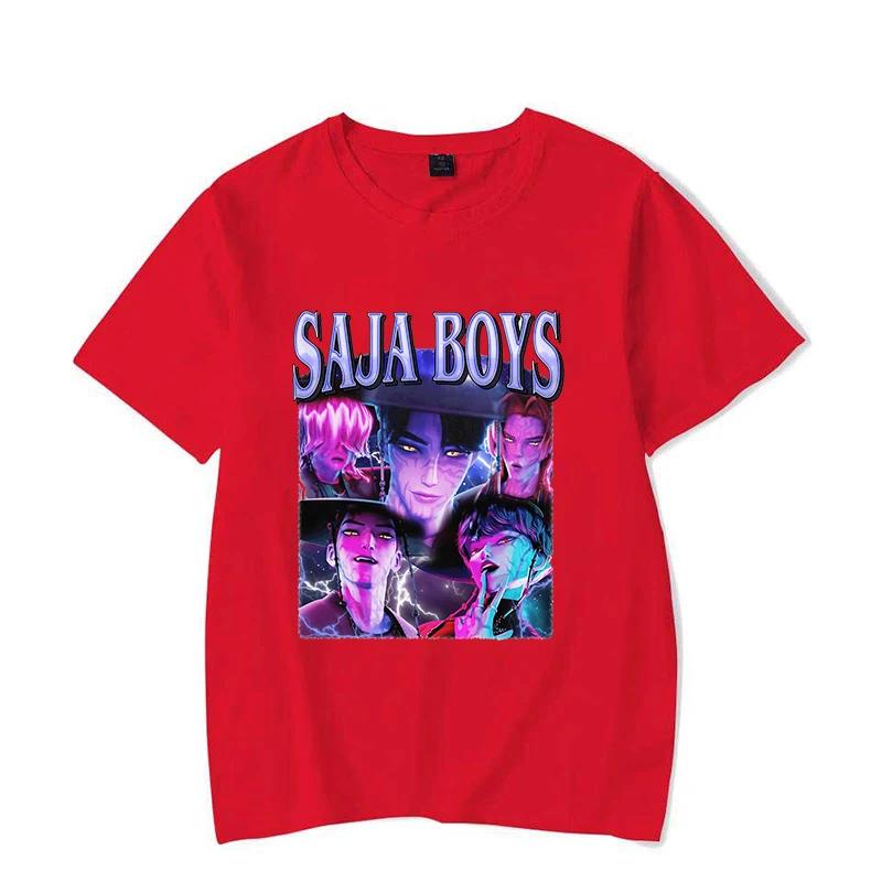 Fashionable men, popular anime Kpop Devil Hunter Saja boy pattern printed pure cotton short-sleeved T-shirt, loose Harajuku top
