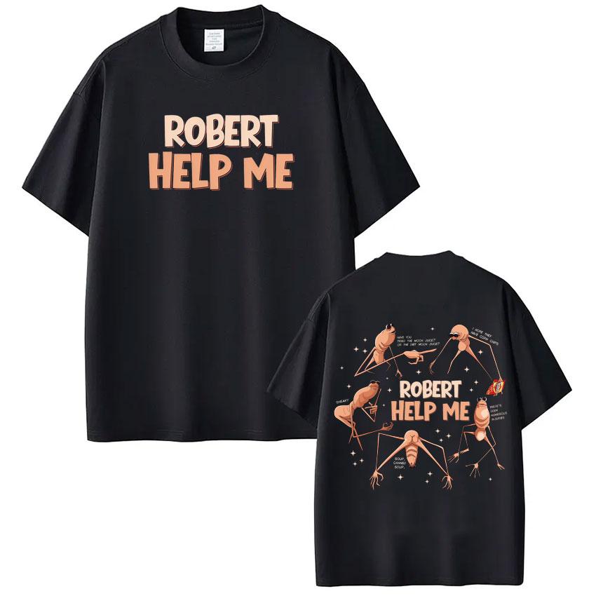 Robert Help Me Marcus The Worm Funny Meme Tshirt 2026 Summer New Mens Fashion Hip Hop Cotton Casual Short Sleeve Street Wear