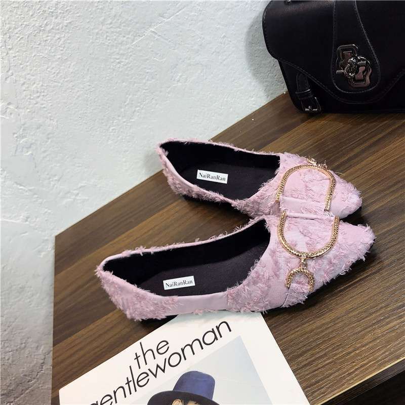 2025 Spring New Korean Version of Fashion Rhinestone Versatile Pointed Single Shoes Women's Flat Bottom Shallow Mouth Laden Shoes Women's Shoes Tide