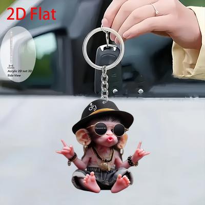 2D Düz Akrilik Kapüşonlu Maymun Anahtarlık - Çok Fonksiyonlu 2D Orchant ve Noel Dekoratif Charm | Sırt Çantası Aksesuarları Araba Anahtarlıkları