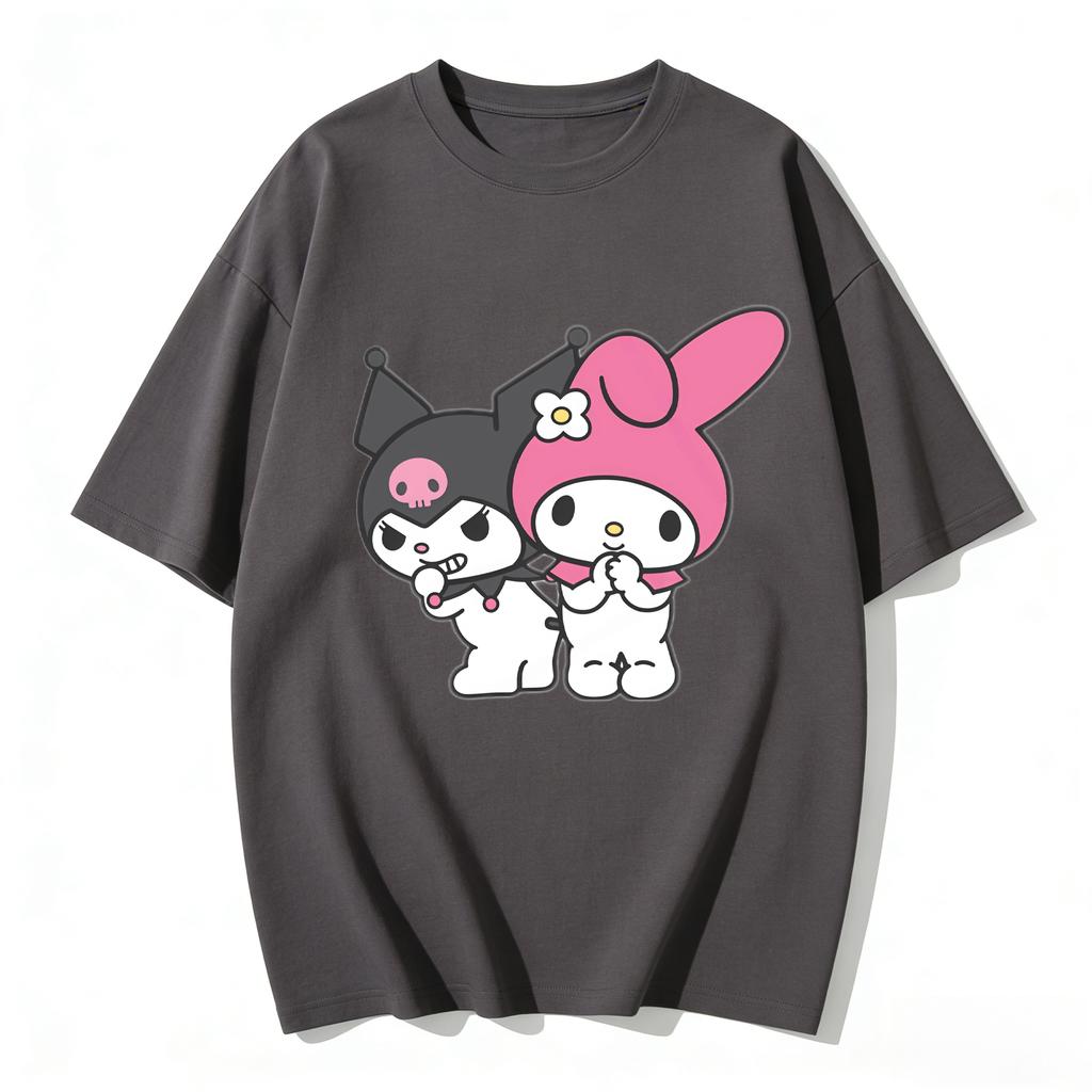 2026 New Kuromi  My Melody Cartoon Print Tshirt Family Matching Outfits Casual Short Sleeve Tee for Women Unisex Kids Streetwear