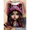 Women's T-shirt 3D Pattern Printed Casual Short Sleeved Cartoon Girl Image Print O-Neck Top Fashionable Street Women's Clothing