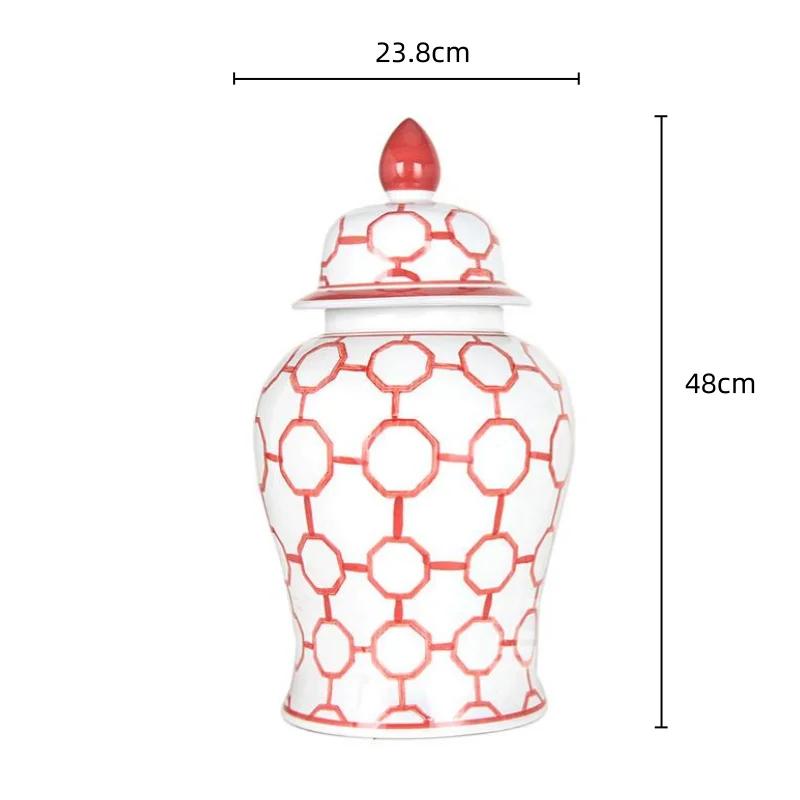 Ceramic Checkmate Jar Red Gingerbread Jar Flower Vase Porcelain Ornament Chinese Handicraft Home Decoration Accessories