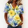 Modisches lässiges Damen-Pullover-Oberteil mit kurzen Ärmeln und Blumenprint, V-Ausschnitt