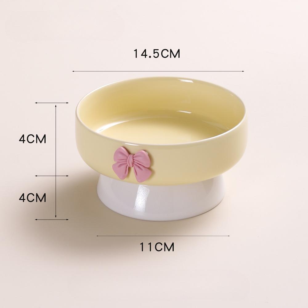 Cute Large Capacity Ceramic Cat Bowl Macaron Colors Non-Slip Base Elevated Pet Bowl with Bow Pet Feeding Bowl for Puppy Cats